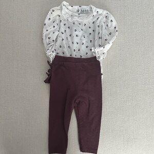 Never Worn 3-6 Month White Floral Top and Leggings Set